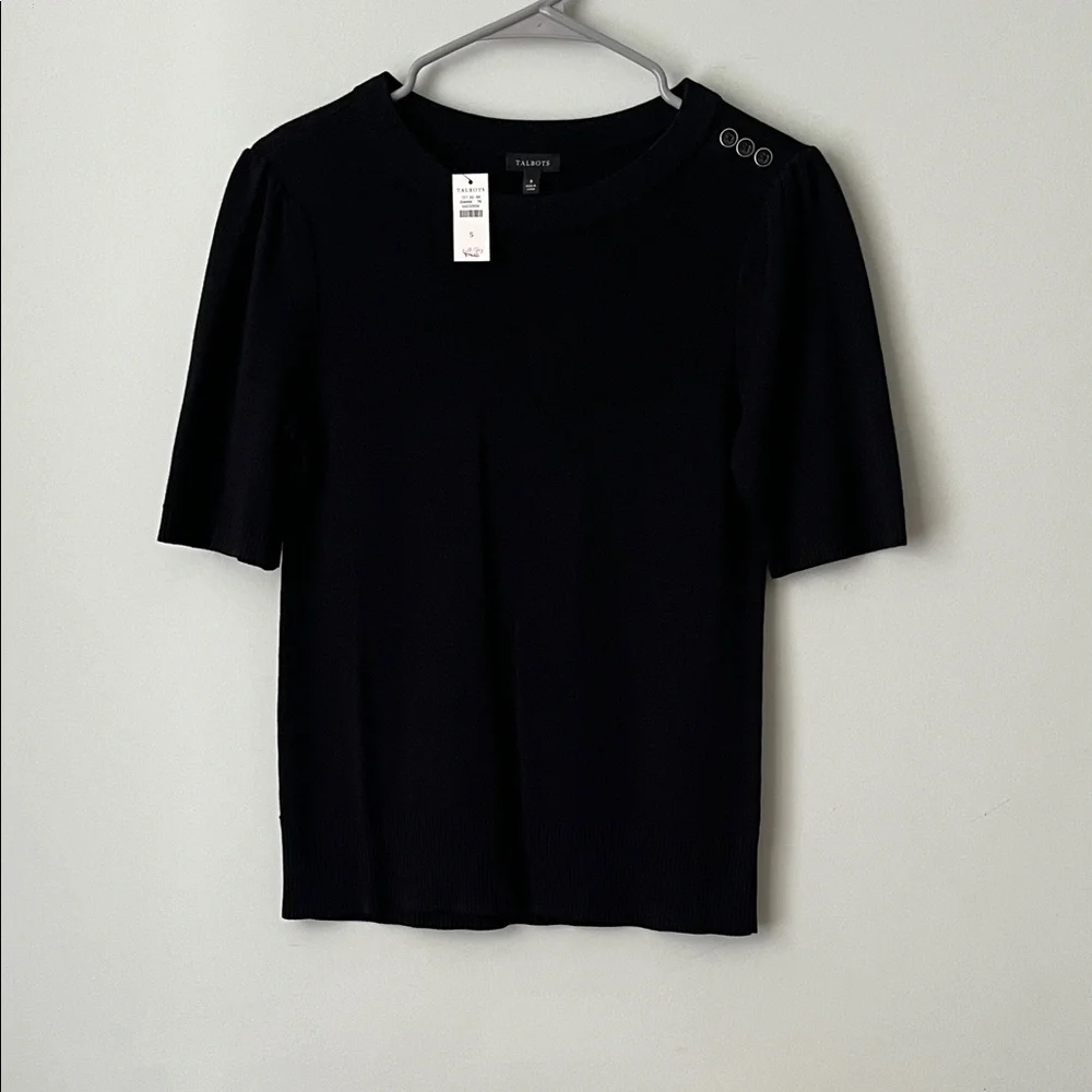 Talbots Black Crew Neck Sweater with Button Details - Picture 1 of 4